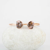 Pink Opal Copper Gemstone Bracelet - Rose Gold Cuff Bangle - 925 Sterling Silver - 11mm Heart Shape Bangle - Handmade Jewelry - Wedding Gift